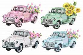 Spring Truck Clipart Set Clip Art Vintage Truck Creative Market