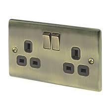 British General Nexus Metal 13a 2 Gang Dp Switched Plug Socket Antique Brass With Black Inserts Plug Socket Light Switches And Sockets Antique Brass