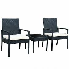 3 Piece Patio Furniture Set Wicker Rattan Outdoor Patio Conversation Set With 2 Cushioned Chairs End Table Backyard Garden Lawn Chat Set Chill Time Modern Outdoor Furniture Black