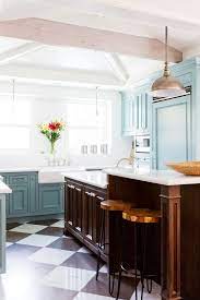 This Insanely Chic L A Home Will Give You Goosebumps Blue Kitchen Cabinets Industrial Kitchen Design Kitchen Remodel