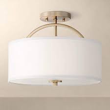 Halsted Modern Ceiling Light Semi Flush Mount Fixture Warm Brass 15 Wide White Linen Drum Shade For Be Ceiling Lights Brass Ceiling Light Modern Ceiling Light