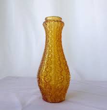 Austrian Vase Bright Warm Color And Intense Yellow Amber Flowers In Relief Made In The 1950s By The Company Stolzle Oberglas Austria Hei Vase Warm Colors