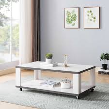 Find the best casters coffee tables for your home in 2021 with the carefully curated selection available to shop at houzz. Q Max Two Toned Coffee Table With Casters Cocktail Table With Bottom Shelf White Oak And Distressed Grey Finish Overstock 32771377