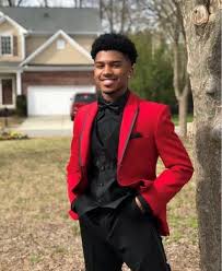 Black And Red Prom Tux Latest Red Tailored Mens Suits Peaked Lapel Wedding Suits One Button Made Graduation Prom Tuxedos Blazer For Male Groom Only One Jacket Black Tuxedos For Prom B Red Prom Suit Boys