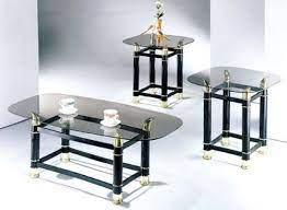 Decok living room coffee table set of 3, sofa table set includes 1 coffee table and 2 side end tables, living room furniture with rivet metal frame and dense mesh shelf, industrial style, rock black 5.0 out of 5 stars 2 3 Piece Pack 2 Tube Black Finish Horn Coffee End Table Set We Smoky Glass By Acm Furniture Coffee Table Black Coffee Tables End Table Sets