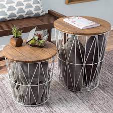 Maybe you would like to learn more about one of these? Buy Nesting End Tables With Storage Set Of 2 Convertible Round Metal Basket Veneer Wood Top Accent Side Tables For Home And Office By Lavish Home White Online In Turkey 784260771
