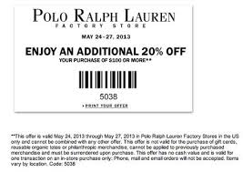 20 Off Coupon At Factory Outlet Stores Ralph Lauren Factory Store Printable Coupons Factory Store