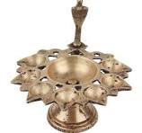 Brass Oil Lamp Eight Wicks Indian Snake Head Worship Lamp