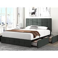 Amazing bedbed ownerjust purchased this bed with 4 storage compartments. Buy Amolife Queen Size Upholstered Platform Bed Frame With 4 Storage Drawers Faux Linen Button Tufted Platform Bed With Adjustable Headboard And Wooden Slat Support Mattress Foundation Dark Grey Online In Indonesia