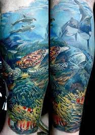 Underwater tattoo leg tattoo (tattoo pants? Really Well Done Ocean Tattoo Underwater Tattoo Half Sleeve Tattoo Ocean Theme Tattoos