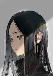 Anime Picture Original Miri Nanase Long Hair Single Tall Image Black Hair Simple Background Brown Eyes Looking Away Manga Girl Anime Black Hair Anime Art Girl
