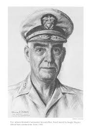 Vice Admira Kinkaid, Commander Seventh Fleet. Pencil sketch by Dwight  Shepler, official Navy combat artist, Leyte, 1945.