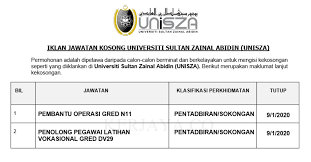 Bagaimana cara untuk memohon jawatan kosong pegawai bomba dan sebagainya? Jawatan Kosong Terkini Universiti Sultan Zainal Abidin Unisza Pembantu Operasi Penolong Pegawai Latihan Vokasional Kerja Kosong Kerajaan Swasta