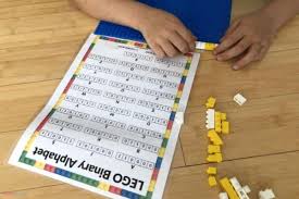 A, 097, 01100001, a, 065, 01000001. Coding Binary Alphabet With Lego Tiny Robot Software