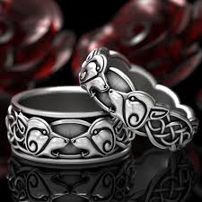 Wolf Wedding Ring Set Celtic Wolf Ring Set Mens Wedding Etsy In 2020 Celtic Wedding Rings Morganite Engagement Ring Rose Gold Wolf Ring
