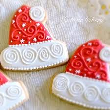 Santa Hats Christmas Cookies Decorated By Nadia Of My Little Bakery Tutorials On Youtube Christmas Sugar Cookies Christmas Cookies Decorated Xmas Cookies