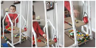 A bucket (these buckets are awesome for so many other things too!) to make your pulley machine, tie one end of the rope to the bucket handle and thread the other end through. Pvc Pipe Pulley For Kids Simple Machines Stem Activity