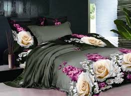 Black And Pink Roses Bedding 3d Rose And Hyacinth Printed Cotton Luxury 4 Piece Black Bedding Sets In 2020 Luxury Bedding Bedding Sets Black Bedding
