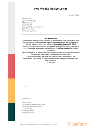 two weeks notice letter pdf templates jotform