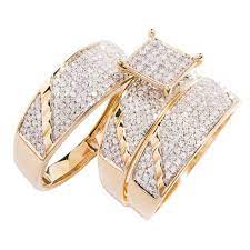 10k Yellow Gold Square Head Diamond Trio Wedding Ring Set 1 10 Ctw G H Si1 Special Price Wedding Ring Trio Sets Wedding Ring Sets Wedding Rings Engagement