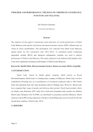 Annual report for financial year ended: Pdf Firm Risk And Performance The Role Of Corporate Governance In Dutch Lady Malaysia