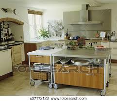 ✅ browse our daily deals for even more savings! Large Moveable Island Unit On Castors In Modern White Kitchen With Limestone Floor Tiles Stock Image U27172123 Fotosearch