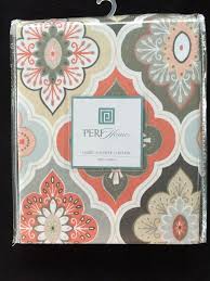 Peri Lilian Tile Medallion Peach Coral Grey Tan Fabric Shower Curtain New Peri Medallion Fabric Shower Curtains Peach Bathroom Floral Shower Curtains