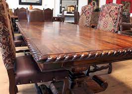 Does your dining room size work with the dimensions of your dining table and other furniture? Copper Inlay Rope Edge Mesquite Dining Table Dinning Room Furniture Dining Table Rustic Furniture