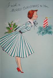 Vintage Christmas Greeting Card By Norcross Lady In Stripes Eb1418 Vintage Christmas Cards Vintage Holiday Cards Christmas Postcard