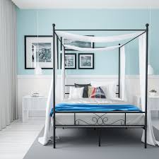 Olee sleep queen size platform bed frame with wood headboard canopy beds refer to the type of bed whose four posts are attached to an overhead frame. Teraves 4 Post Steel Queen Size Balck Canopy Bed Platform Frame With Ball Design Slats Walmart Com Walmart Com