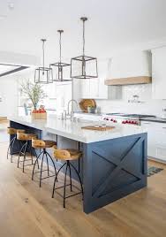 Neutral blue paint espresso cabinets light counters dark floors. 17 Best Modern Farmhouse Bar Stools For The Kitchen