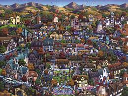 They feature a high quality giclée print that is mounted on wood. Solvang Danish Village 1000 Pieces Dowdle Folk Art Puzzle Warehouse