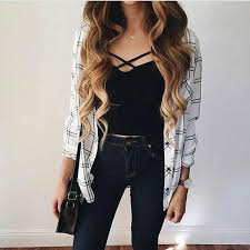 Black And White Flannel Outfit All Year Round Outfit Gold Necklace Black And White Flannel Strappy Black Cropped Cami Black Jeans Denim Flannel Outfits Fashion Outfits Fashion