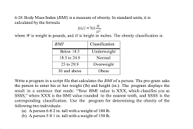 Solved 6 28 Body Mass Index Bmi Is A Measure Of Obesit