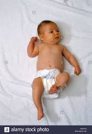 Baby Girl 7 Weeks Old Kicking Wearing Nappy Stock Photo Alamy