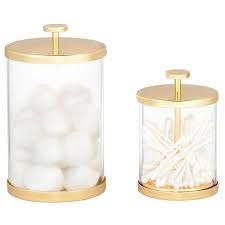 Canisters are an excellent way to organize bathroom items in one place. Nate Berkus Canister Gold Glass Small Gold Bathroom Decor Gold Bathroom Accessories Bathroom Decor Accessories