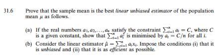 Solved 31 6 Prove That The Sample Mean Is The Best Linear Chegg Com