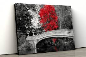 Black And White Canvas Prints Of Trees Red Tree Black And White Bridge River Scene Framed Canvas Etsy Nature Canvas Art Framed Canvas Prints Canvas Print Wall