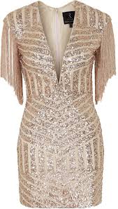 Topshop Rose Gold Plunge Fringe Sequin Mini Dress By Rare Sequin Mini Dress Top Shop Dress Sequin Dress Short
