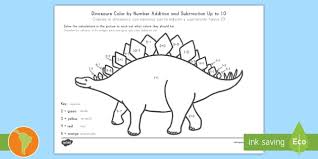 Click on the image to view the pdf. Dinosaurs Color By Number Addition And Subtraction Up To 10 English Spanish