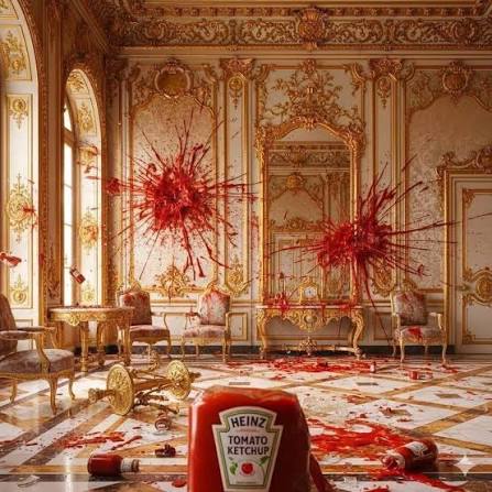 99 splatters of ketchup on the wall