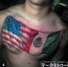 Black American Flag Tattoo Chest Beautifully Completed American And Mexican Flags By Tattoo Artist Marc Medran Check More Pictures At Mexican Flag Tattoos Tattoo Artists American Tattoos