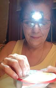 Embroidery lighting with a camping headlamp