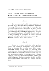 Informasi tambahan ini diterbitkan di jakarta pada tanggal 16 agustus 2017. Pdf Teori Filologi Dan Penerapannya Masalah Naskah Teks Dalam Filologi