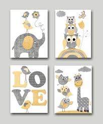 Yellow Grey Baby Boy Neutral Nursery Canvas Elephant Nursery Etsy Nursery Art Boy Baby Boy Nursery Art Nursery Canvas