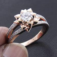 10k Rose Gold Flower Style Round Solitaire Diamond E Solitaire Engagement Ring Rose Gold Moissanite Engagement Ring Solitaire Diamond Solitaire Engagement Ring