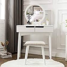 Amazon Com Unihome Vanity Table Set Makeup Table With Round Mirror And Stool Small Dressing Tables With Dra In 2020 Vanity Table Set Small Dressing Table Vanity Table
