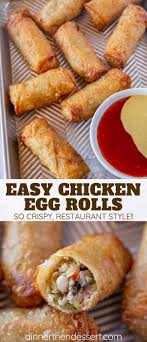 Egg Rolls And The Perfect Crispy Appetizers Made With Chicken Cabbage Carrots Mushrooms And Seasoning Wrapped I Chicken Egg Rolls Chicken And Cabbage Food