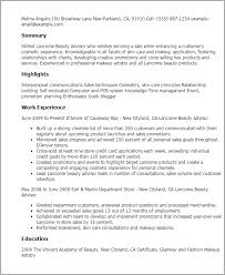 cv template for makeup counter