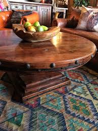 Turquoise silver trails coffee table. 21 Round Mesquite Coffee Table With Turquoise Inlay The Rustic Gallery